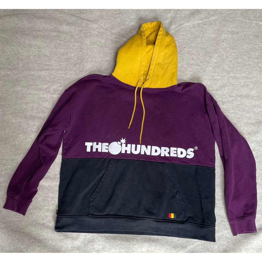 The Hundreds Colorblock Hoodie Mens 2XL Purple Black Yellow Streetwear Logo